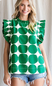 Jodifl Abstract Dot Cap Sleeve Top - Kelly Green