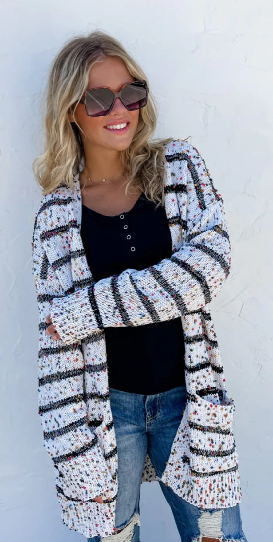 New Miley Dot Striped Cardigan - White