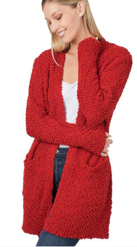 Popcorn Cardigan - Red