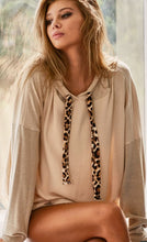 Load image into Gallery viewer, Belle Cashmere Brushed Leopard Detail Hoodie - Oatmeal