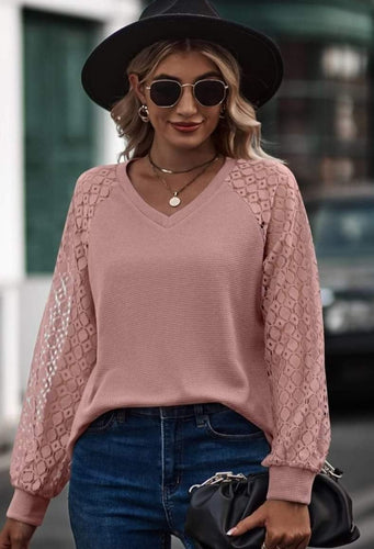 Laura Lace Sleeve Top - Pink