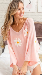 Kierra Embroidered Flower Sweater - Blush