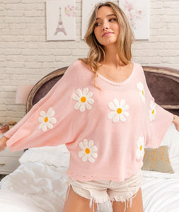 Kierra Embroidered Flower Sweater - Blush