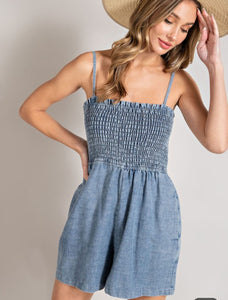 Cruise Control Mineral Washed Denim Romper