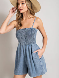 Cruise Control Mineral Washed Denim Romper