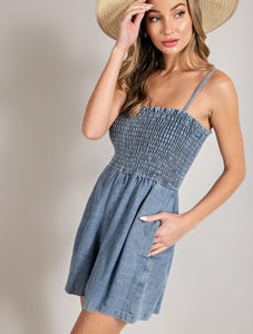 Cruise Control Mineral Washed Denim Romper