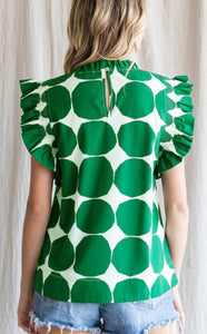 Jodifl Abstract Dot Cap Sleeve Top - Kelly Green